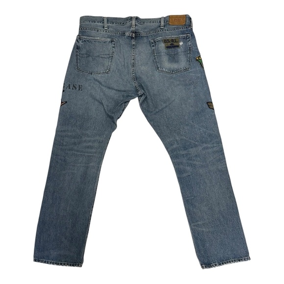 Polo Ralph Lauren Varick Slim Straight Jeans Military Patches Distressed 38 x 32 - Picture 10 of 16